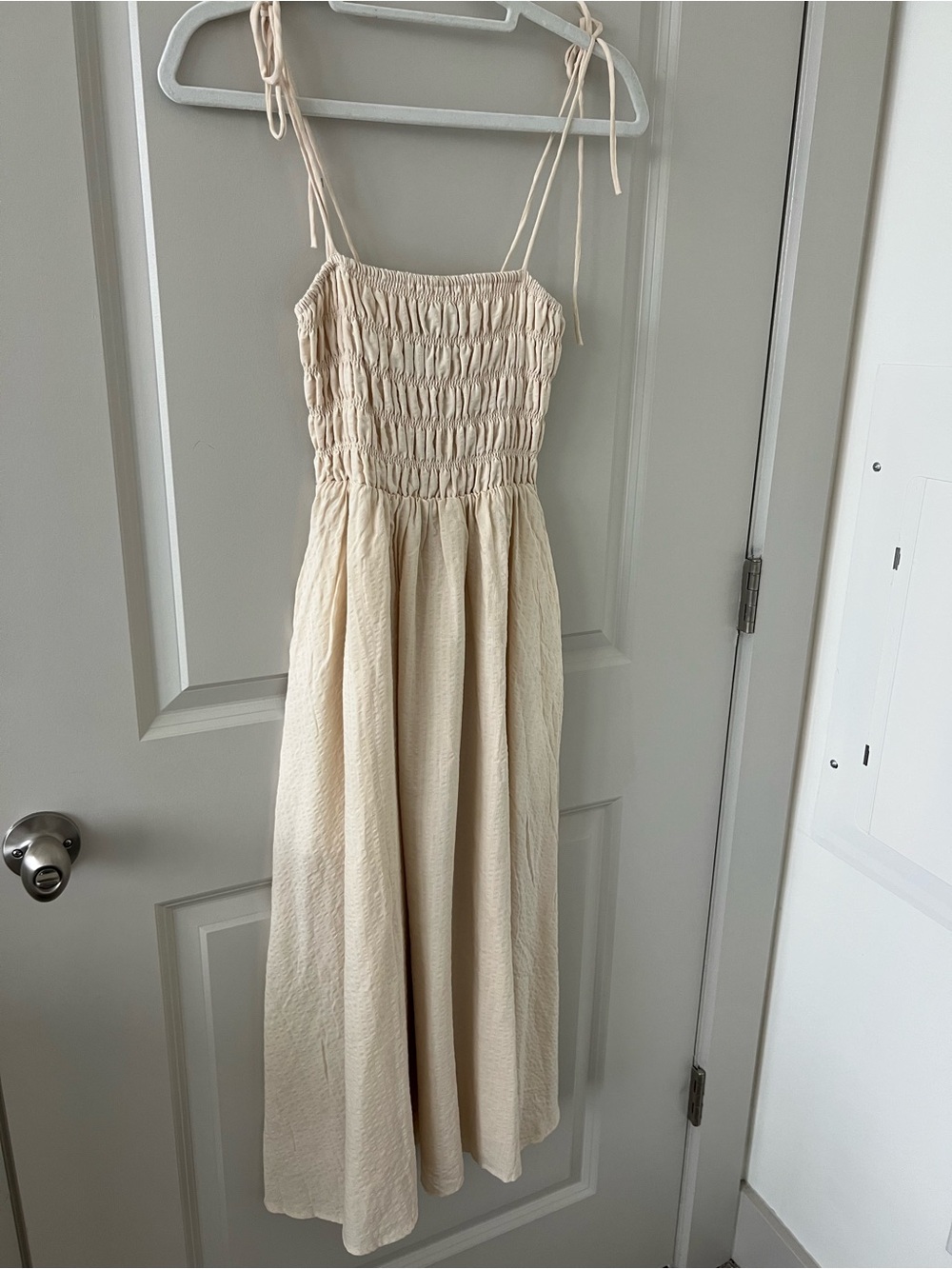 Forever 21 Cream Smocked Maxi Dress with Tie Straps